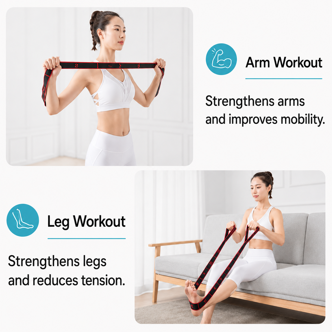 Adjustable 12-Slot Stretch Strap, Multi-Loop Stretching Band for Yoga, Pilates, Dance & Home Workout, Full Body Flexibility Training Strap, Lightweight Portable Fitness Accessory