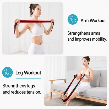 Adjustable 12-Slot Stretch Strap, Multi-Loop Stretching Band for Yoga, Pilates, Dance & Home Workout, Full Body Flexibility Training Strap, Lightweight Portable Fitness Accessory