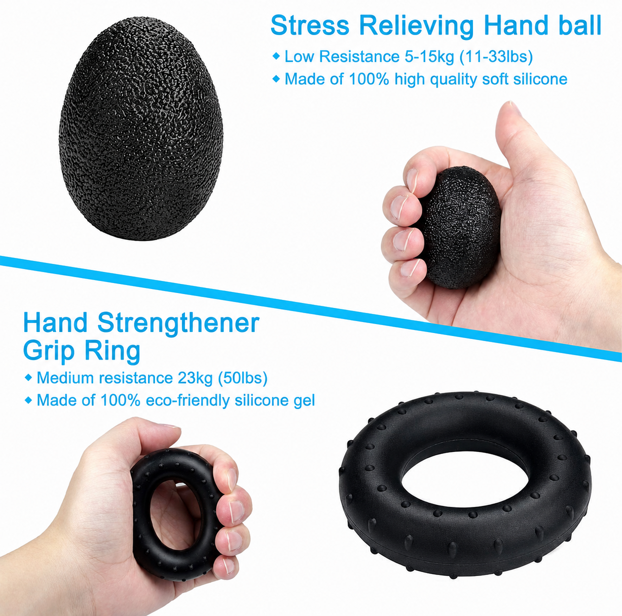 5-Piece Hand Grip Strengthener Set, Adjustable 11–132 lb Grip Trainer with Finger Exerciser, Stress Ball, Grip Ring and Hand Exerciser for Forearm, Wrist and Finger Training