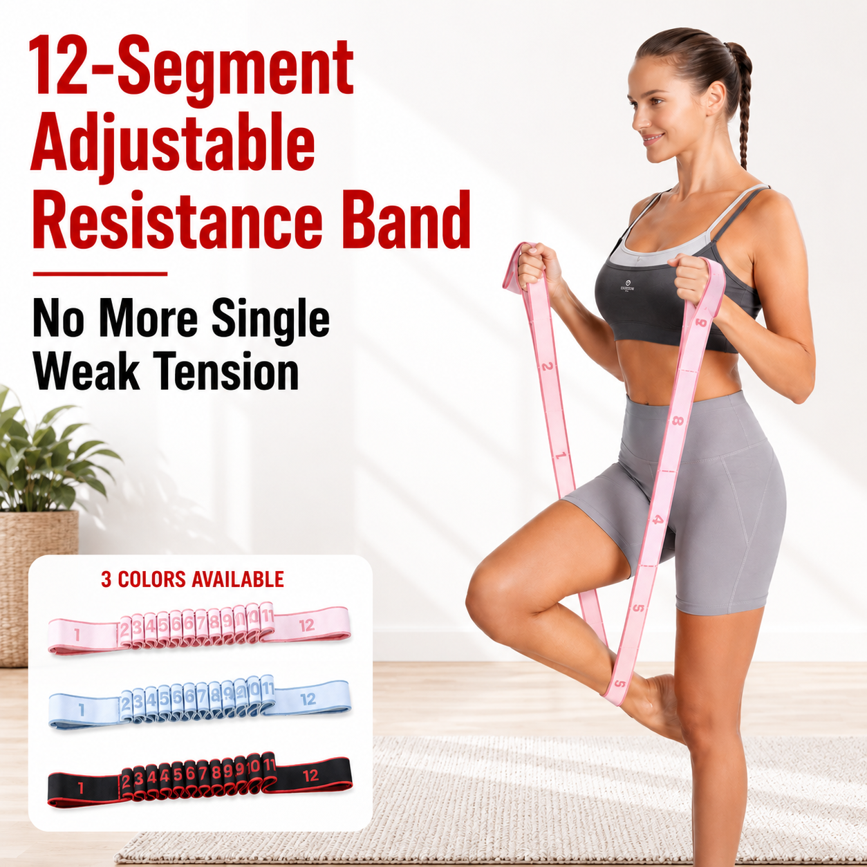 Adjustable 12-Slot Stretch Strap, Multi-Loop Stretching Band for Yoga, Pilates, Dance & Home Workout, Full Body Flexibility Training Strap, Lightweight Portable Fitness Accessory