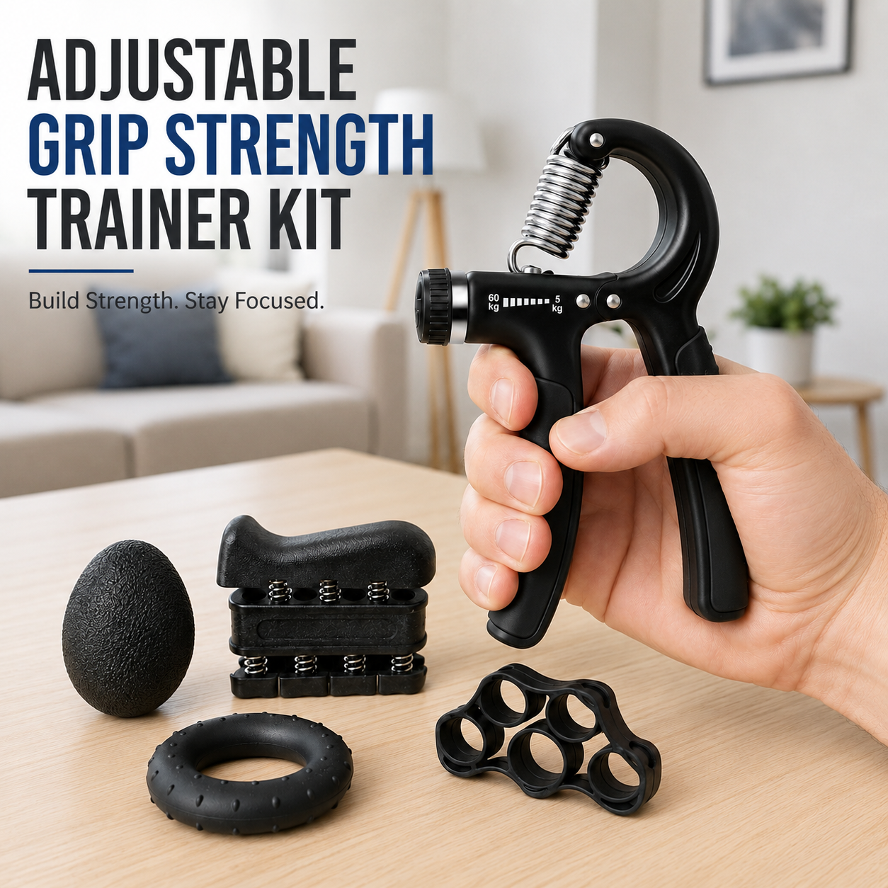 5-Piece Hand Grip Strengthener Set, Adjustable 11–132 lb Grip Trainer with Finger Exerciser, Stress Ball, Grip Ring and Hand Exerciser for Forearm, Wrist and Finger Training