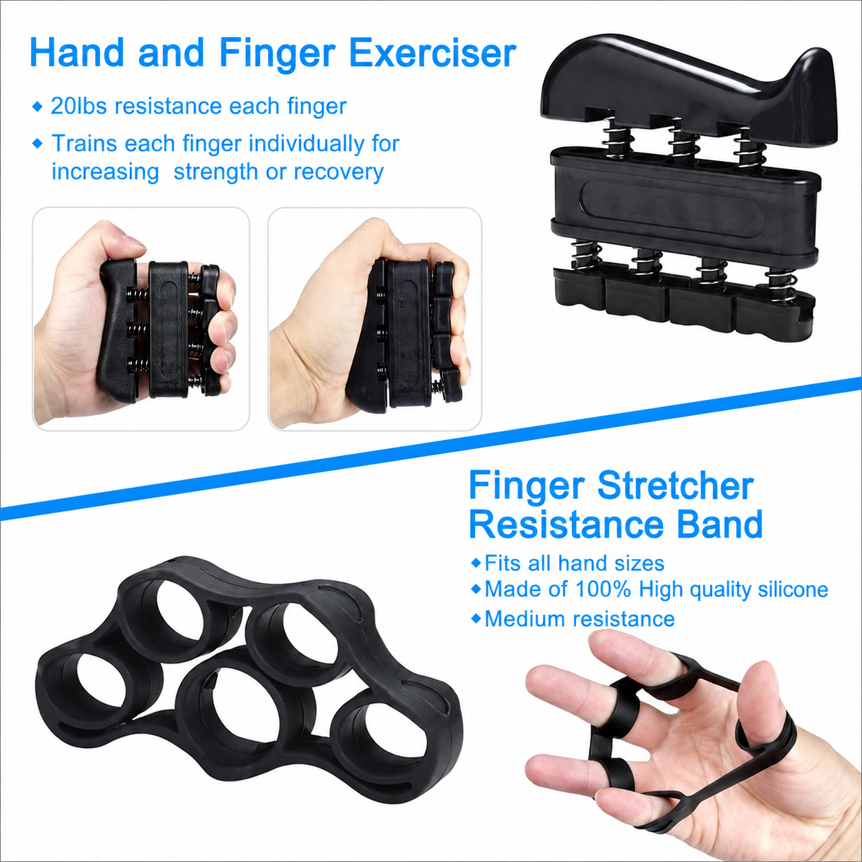 5-Piece Hand Grip Strengthener Set, Adjustable 11–132 lb Grip Trainer with Finger Exerciser, Stress Ball, Grip Ring and Hand Exerciser for Forearm, Wrist and Finger Training