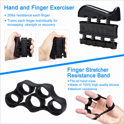 5-Piece Hand Grip Strengthener Set, Adjustable 11–132 lb Grip Trainer with Finger Exerciser, Stress Ball, Grip Ring and Hand Exerciser for Forearm, Wrist and Finger Training