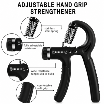 5-Piece Hand Grip Strengthener Set, Adjustable 11–132 lb Grip Trainer with Finger Exerciser, Stress Ball, Grip Ring and Hand Exerciser for Forearm, Wrist and Finger Training