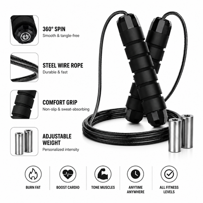 Adjustable-Pro Speed Jump Rope, Tangle-Free Skipping Rope with Ball Bearing Swivel & Ergonomic Handles for Women, Men & Kids, Home, School & Gym Workouts