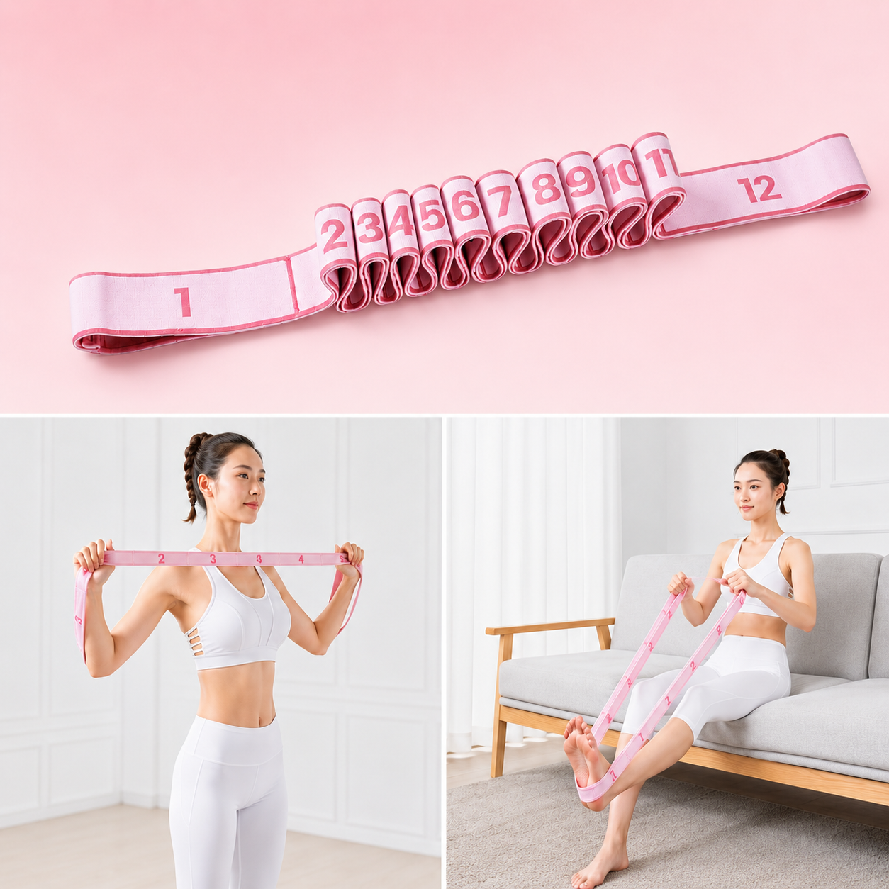 Adjustable 12-Slot Stretch Strap, Multi-Loop Stretching Band for Yoga, Pilates, Dance & Home Workout, Full Body Flexibility Training Strap, Lightweight Portable Fitness Accessory