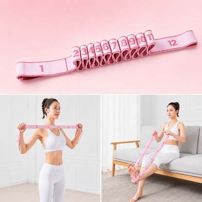 Adjustable 12-Slot Stretch Strap, Multi-Loop Stretching Band for Yoga, Pilates, Dance & Home Workout, Full Body Flexibility Training Strap, Lightweight Portable Fitness Accessory